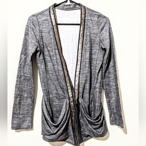 Bestie belli luxury Korean shimmer bronze micro sequin Mo hair grey cardigan xs